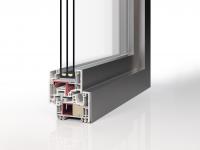 Profilquerschnitt Kunststoff-Fenster PaXabsolut 4 Alublend Therm flächenversetzt